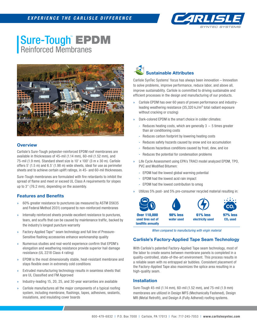 Carlisle SynTec Sure-Tough EPDM Reinforced Membrane cut sheet — first page