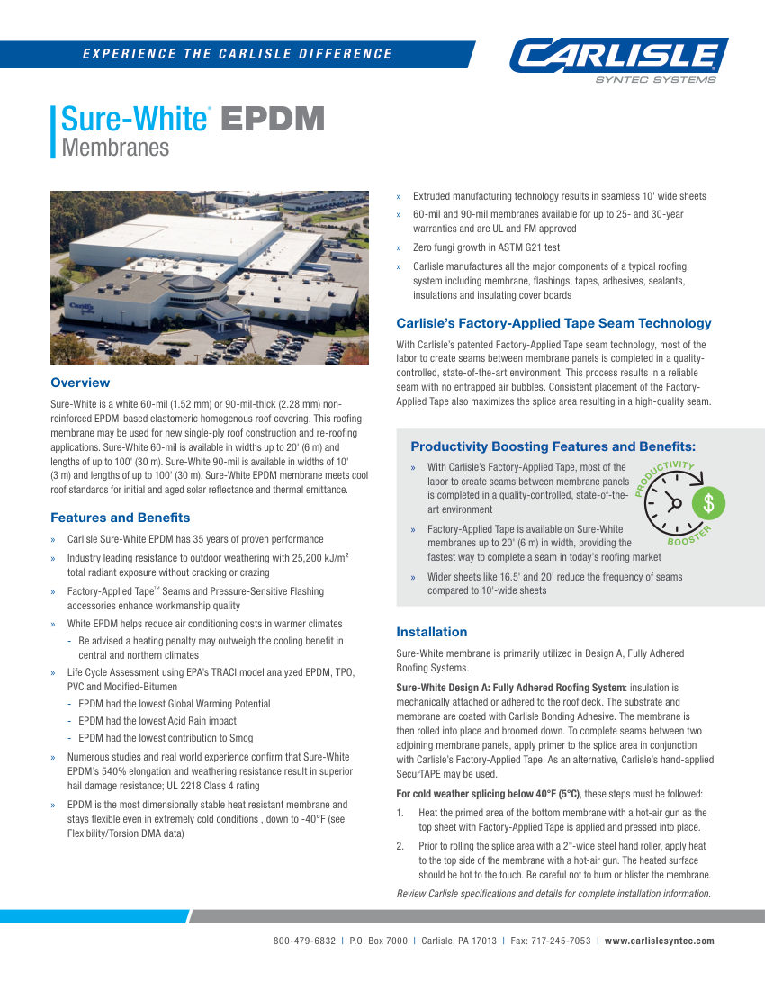 Carlisle SynTec Sure-White EPDM Membrane cut sheet — first page