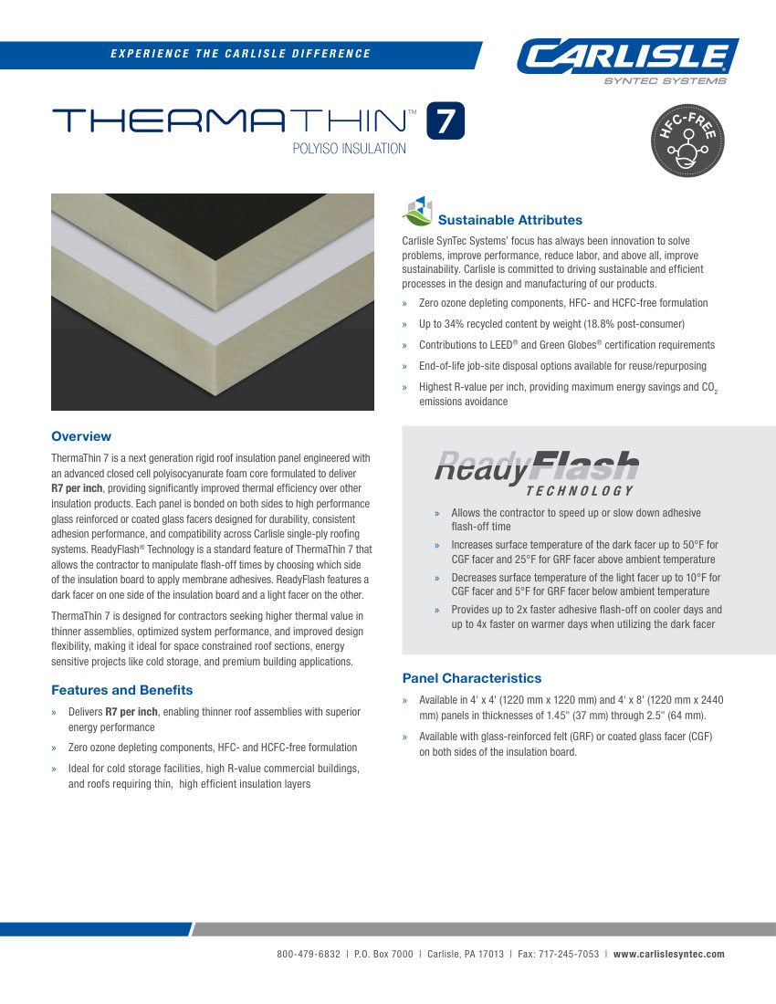 Carlisle SynTec ThermaThin™ 7 Polyiso Insulation cut sheet — first page