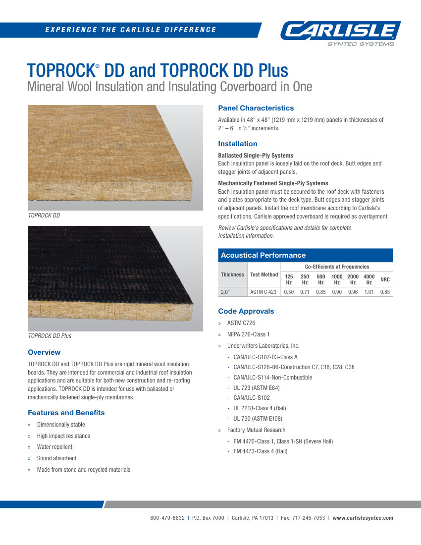 Carlisle SynTec TopRock® DD & TopRock DD Plus cut sheet — first page