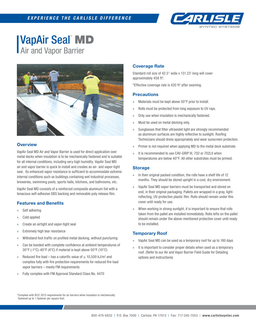 Carlisle SynTec VapAir Seal MD cut sheet — first page