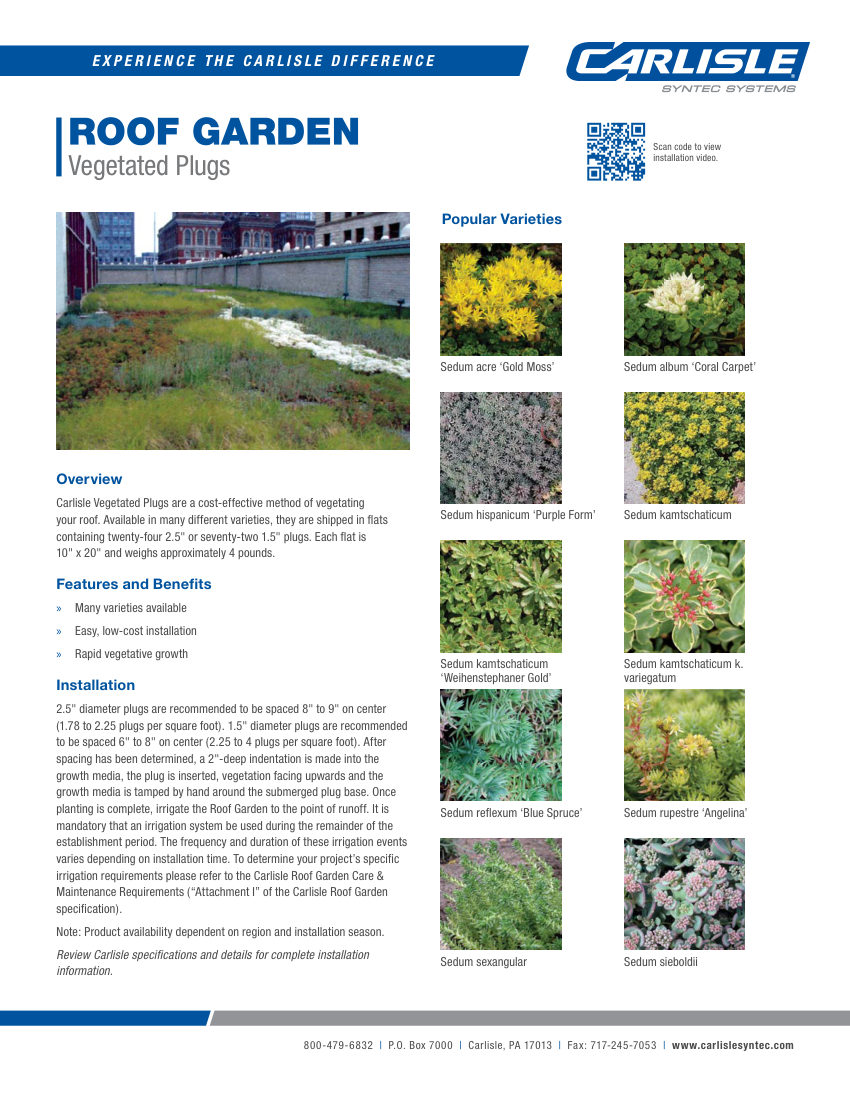 Carlisle SynTec Vegetated Plugs cut sheet — first page