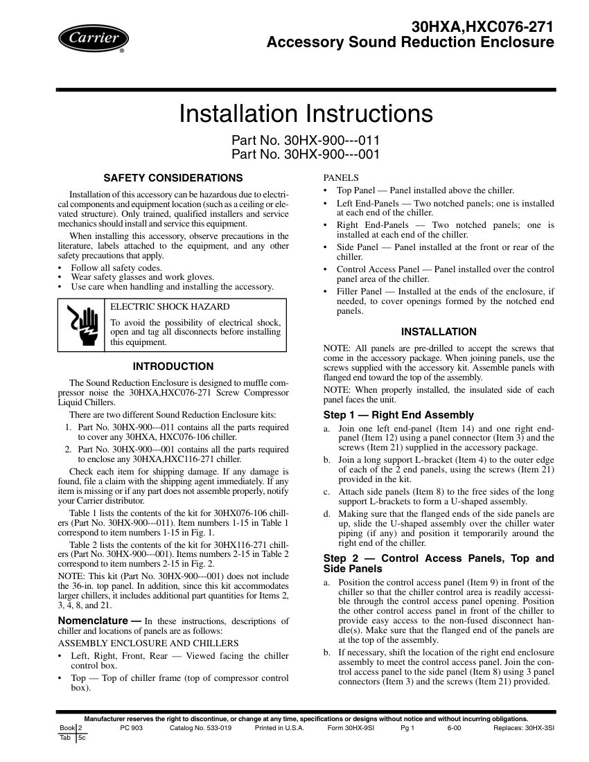 Carrier 30HX cut sheet — first page