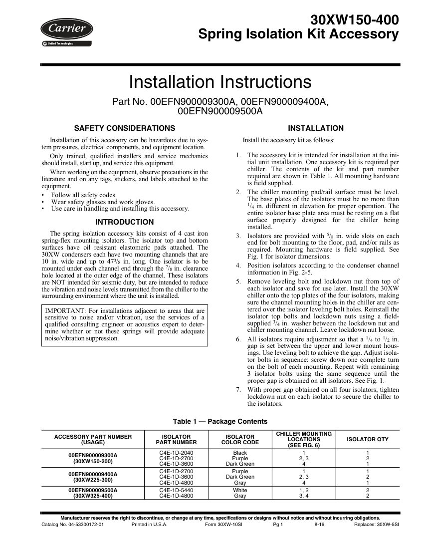 Carrier 30XW cut sheet — first page