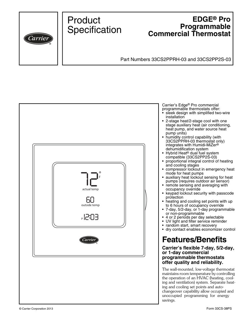 Carrier 33CS2PP2S-03 cut sheet — first page
