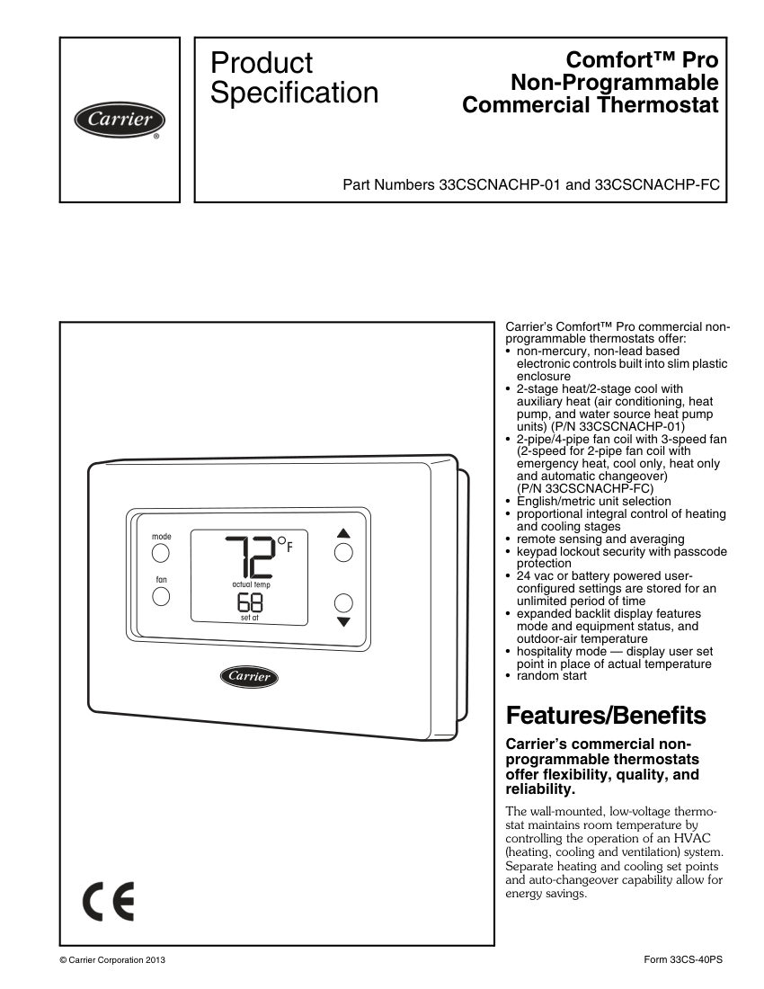 Carrier 33CSCNACHP-01 cut sheet — first page