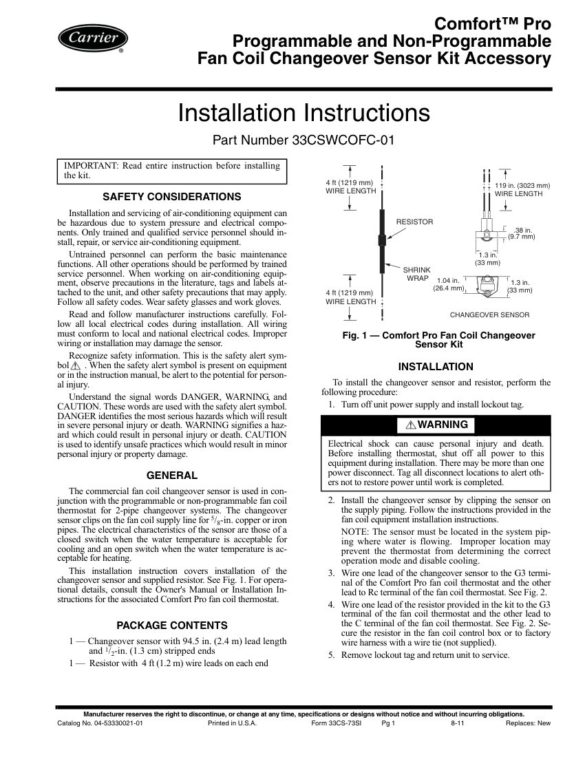 Carrier 33CSCNACHP-FC cut sheet — first page