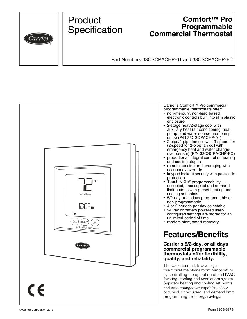 Carrier 33CSCPACHP-01 cut sheet — first page