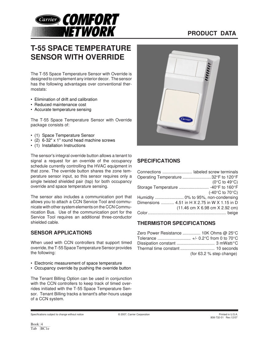 Carrier 33ZCT55SPT cut sheet — first page