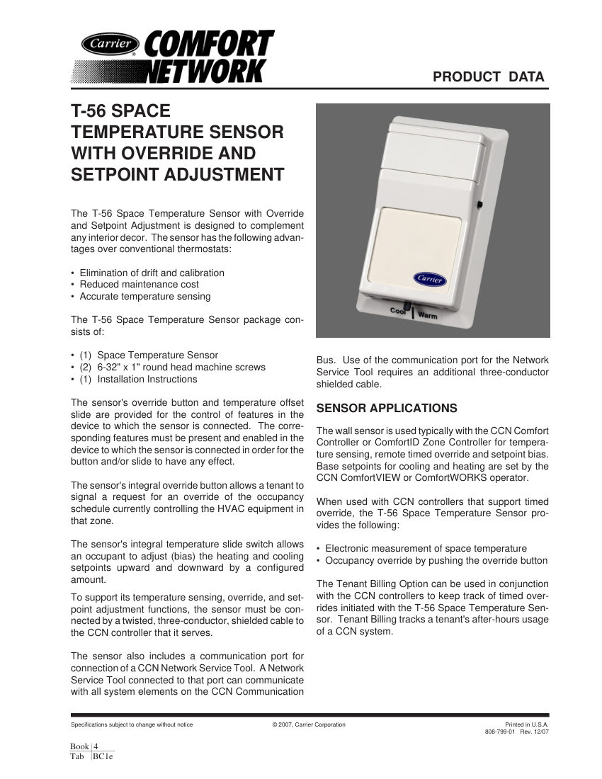 Carrier 33ZCT56SPT cut sheet — first page