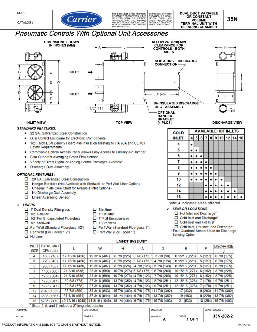 Carrier 35N cut sheet — first page