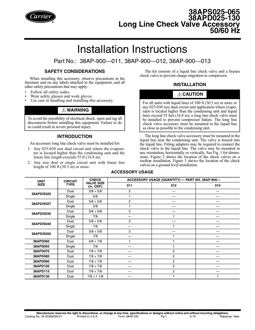Carrier 38APD cut sheet — first page