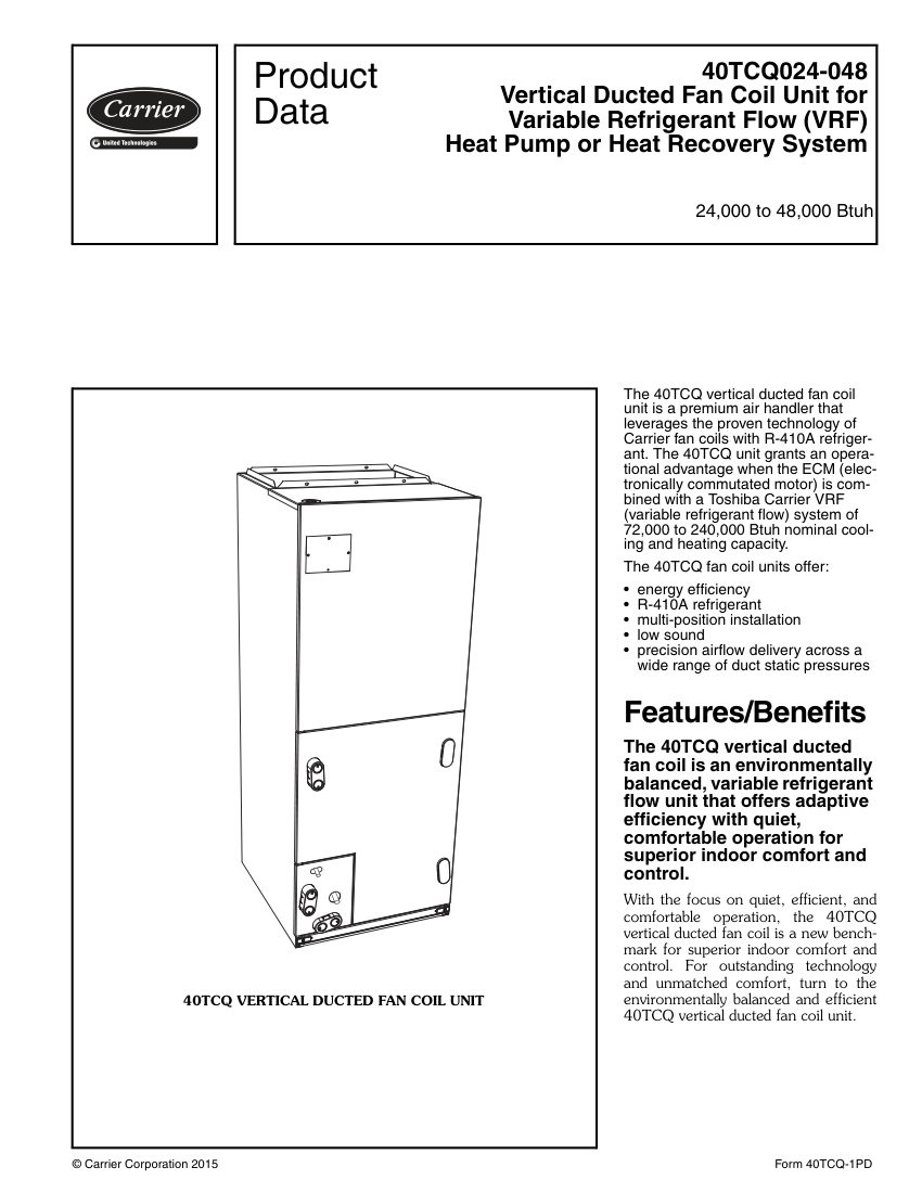 Carrier 40TCQ cut sheet — first page