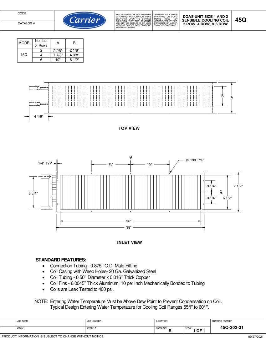 Carrier 45Q cut sheet — first page