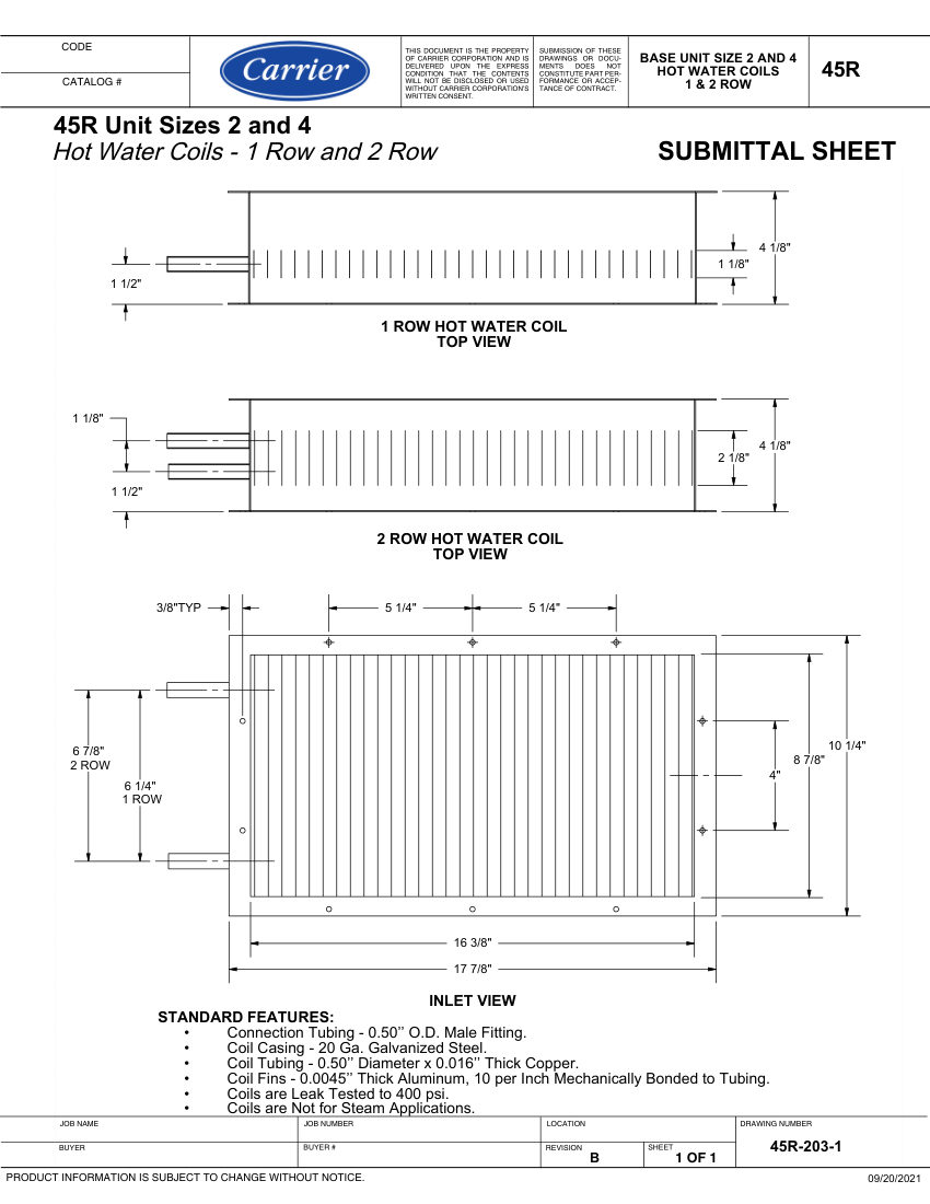 Carrier 45R cut sheet — first page