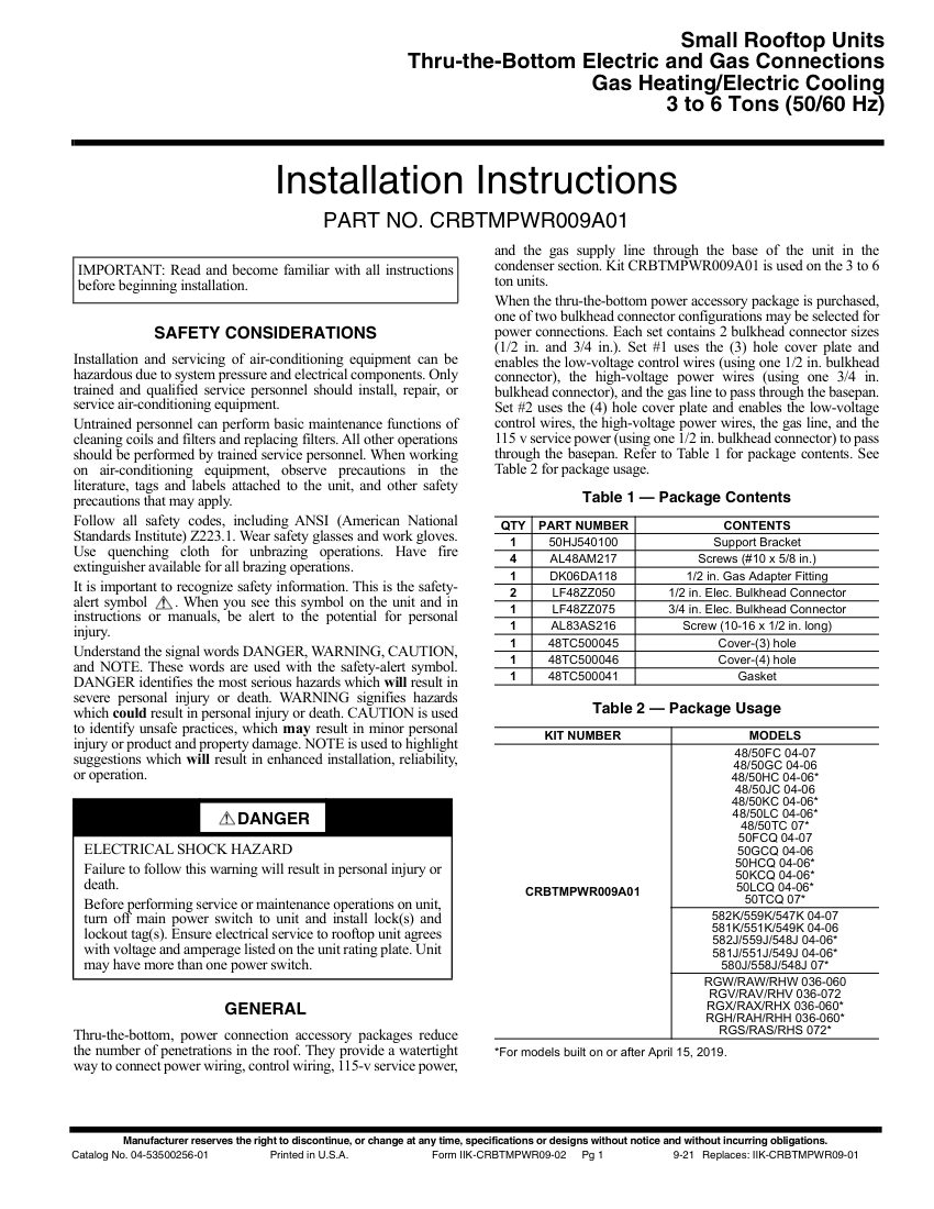 Carrier 48FC cut sheet — first page