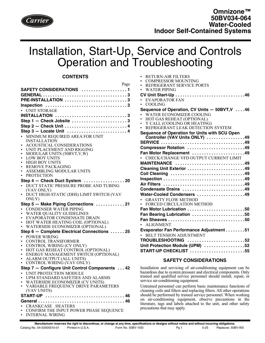 Carrier 50BVJ cut sheet — first page