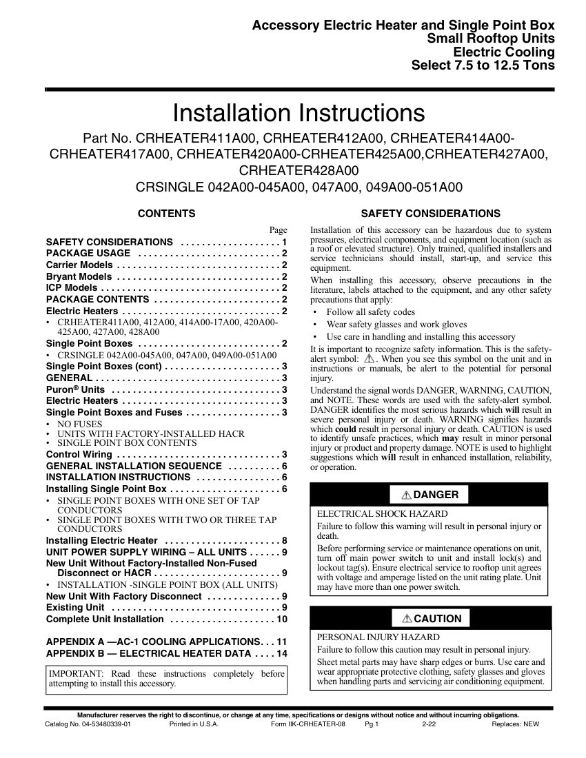 Carrier 50FC cut sheet — first page