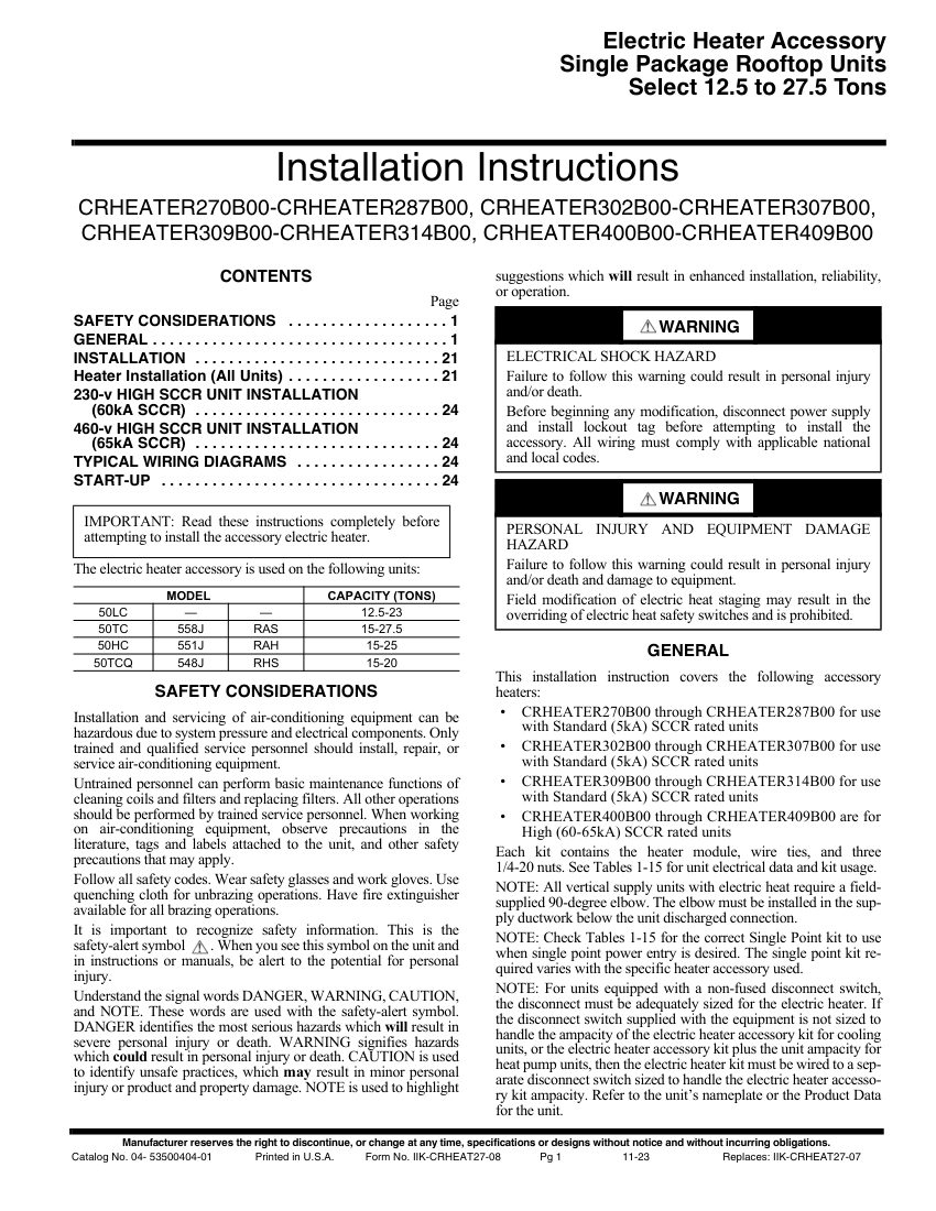 Carrier 50HC cut sheet — first page