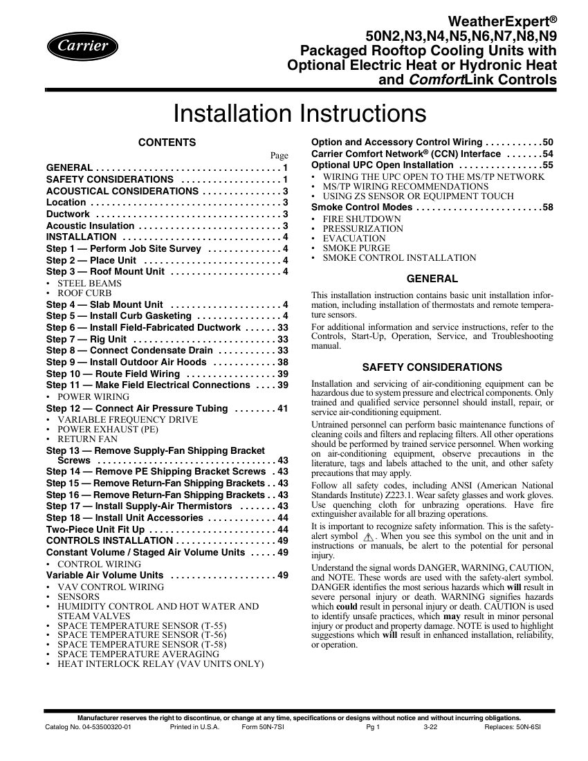 Carrier 50N cut sheet — first page