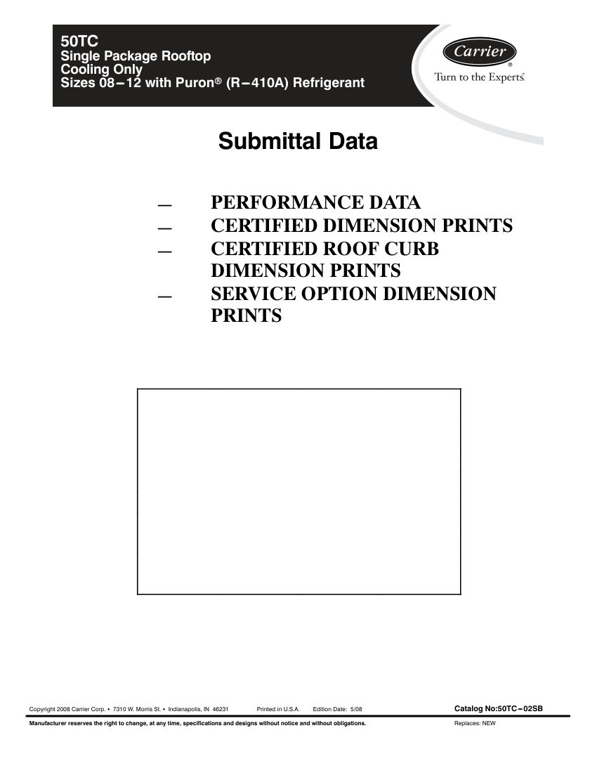 Carrier 50TC cut sheet — first page