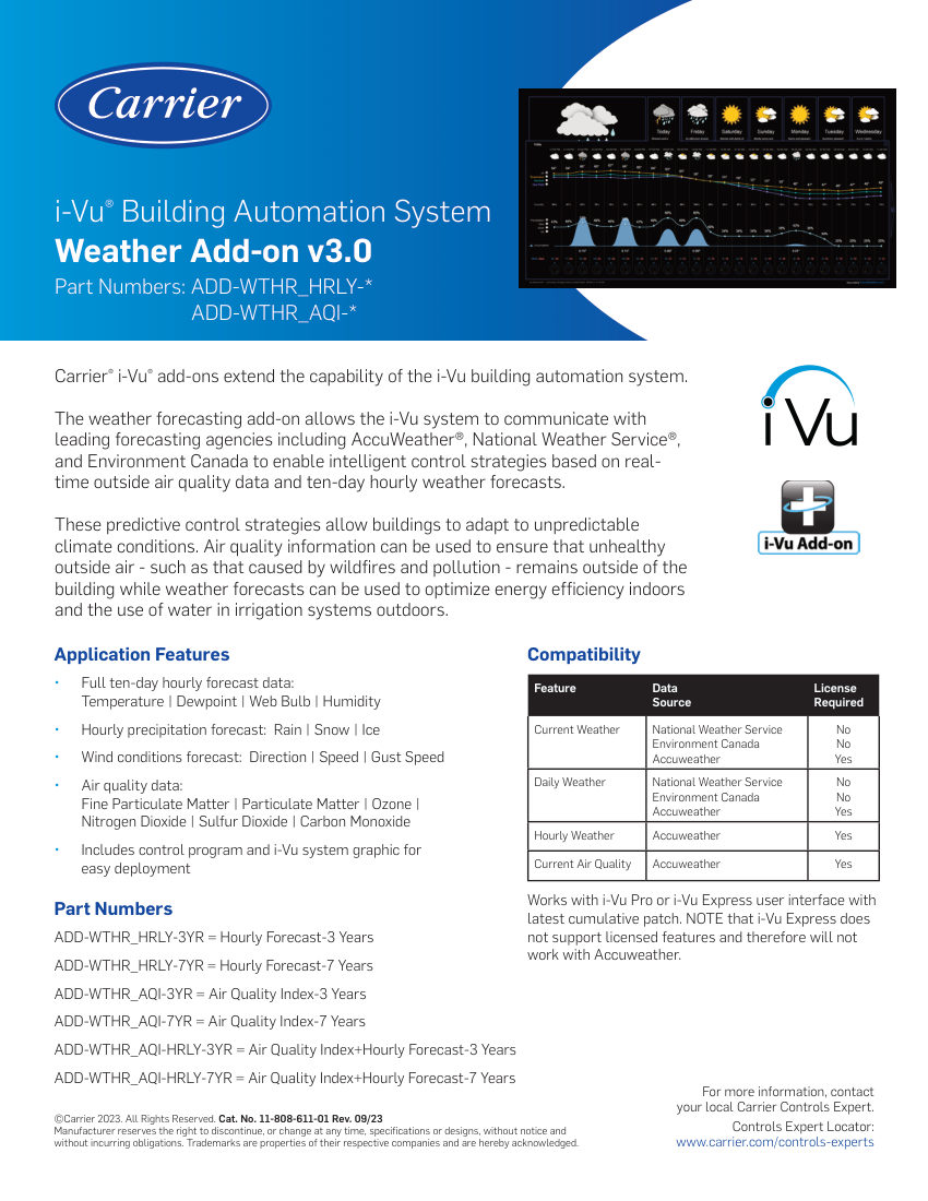 Carrier ADD-WTHR_HRLY-3YR cut sheet — first page
