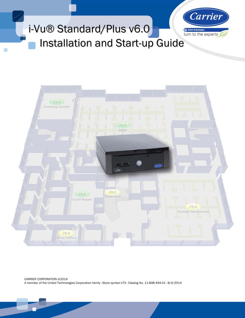 Carrier i-Vu Standard/Plus v6.0 cut sheet — first page