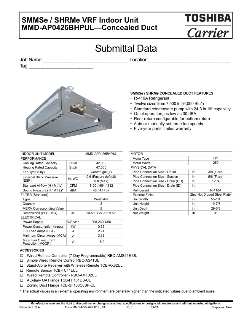 Carrier MMD6B cut sheet — first page