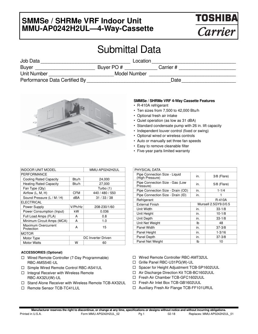 Carrier MMU2 cut sheet — first page