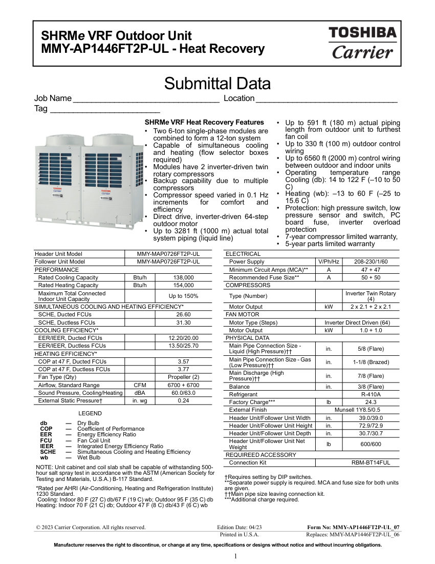 Carrier MMYF-1P cut sheet — first page