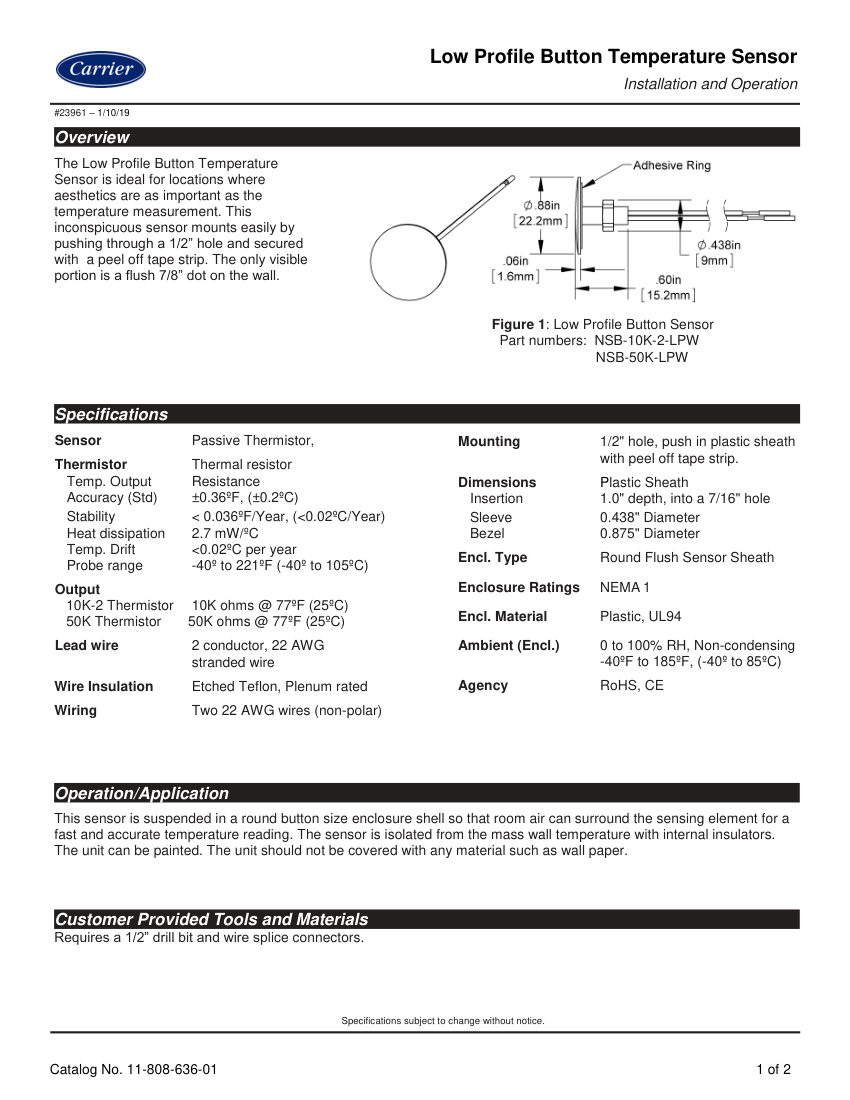 Carrier NSB-10K-2-LPW cut sheet — first page