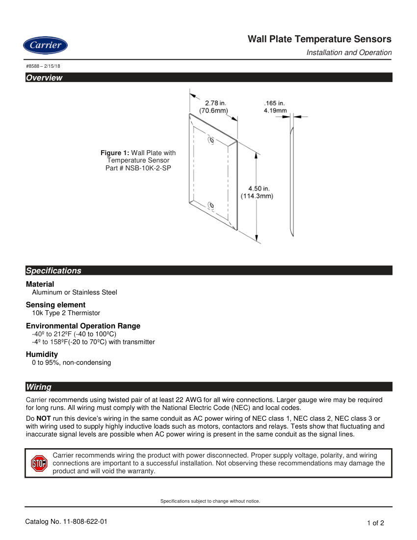 Carrier NSB-10K-2-SP cut sheet — first page