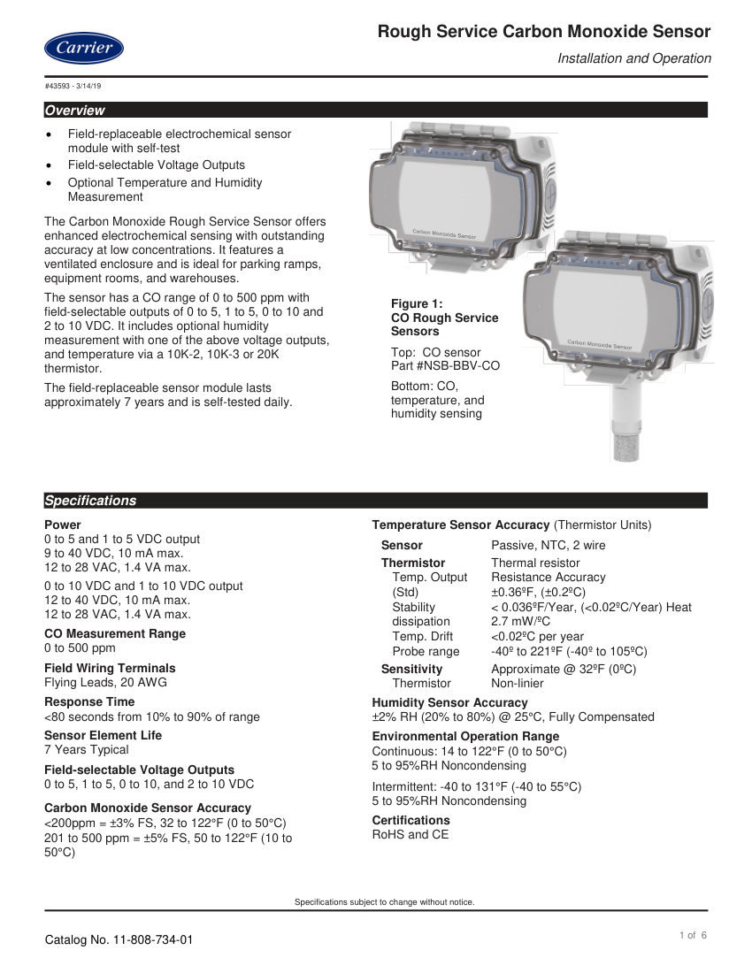 Carrier NSB-AQ-LD cut sheet — first page