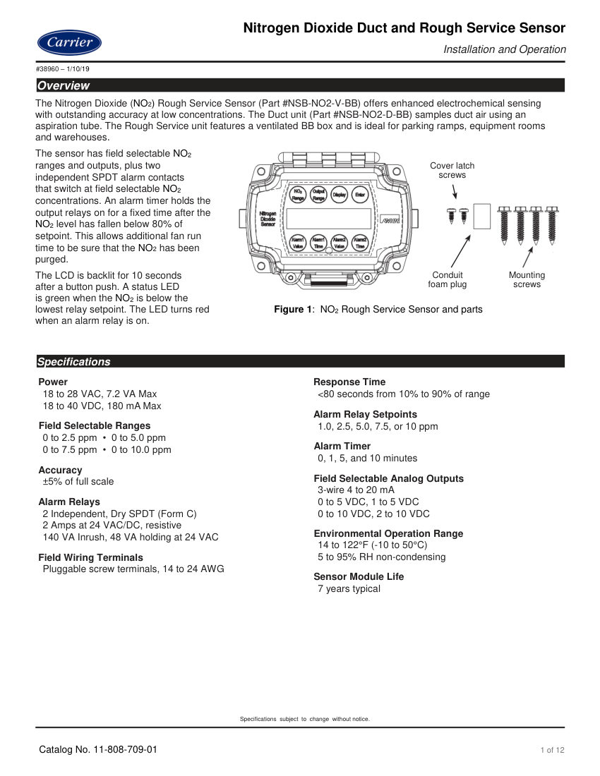 Carrier NSB-NO2-V-BB cut sheet — first page