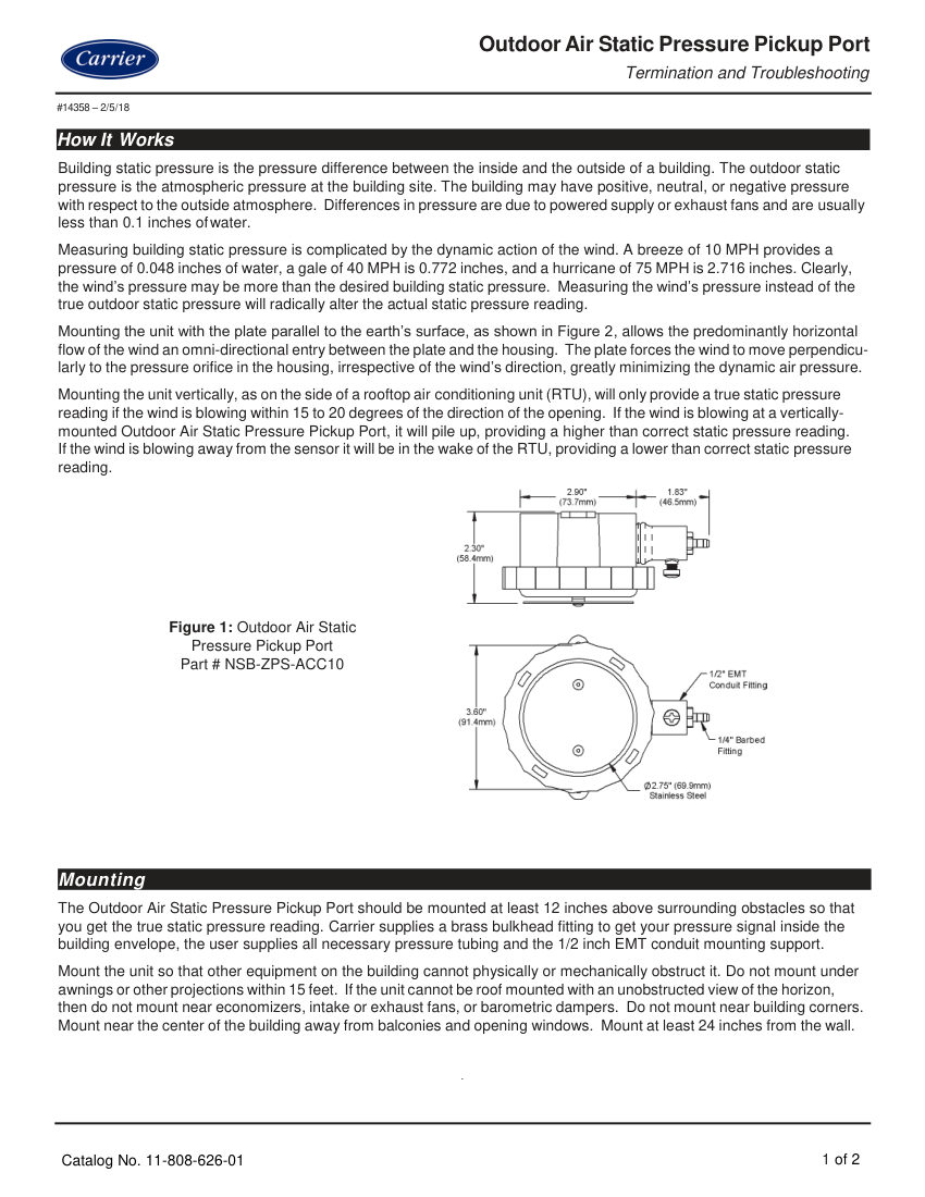 Carrier NSB-ZPS-ACC10 cut sheet — first page