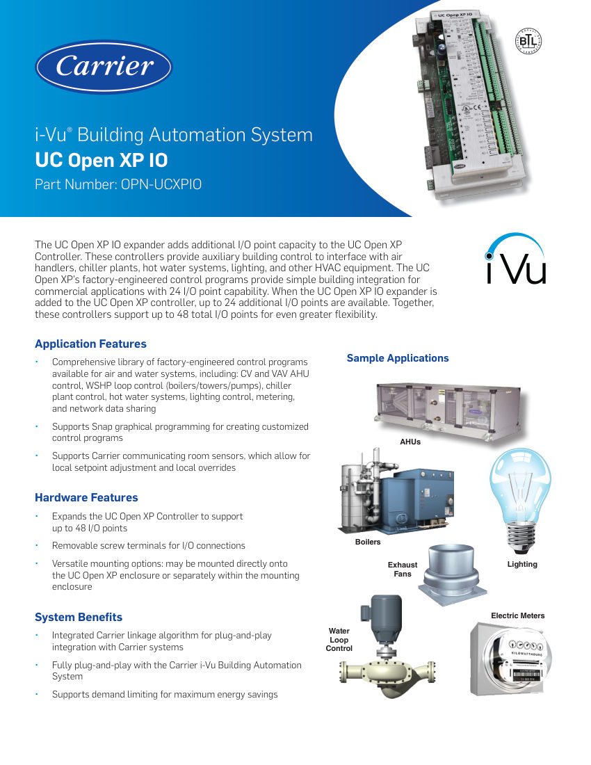 Carrier OPN-UCXPIO cut sheet — first page