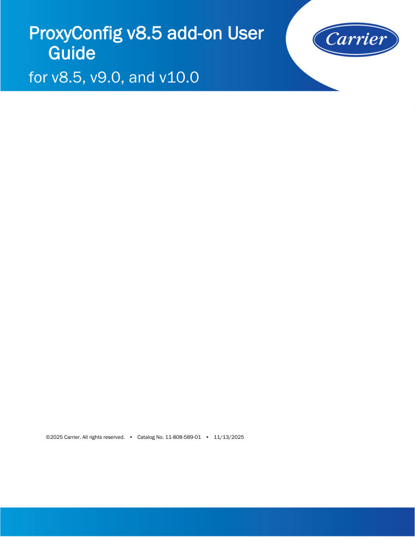 Carrier ProxyConfig v8.5 add-on cut sheet — first page