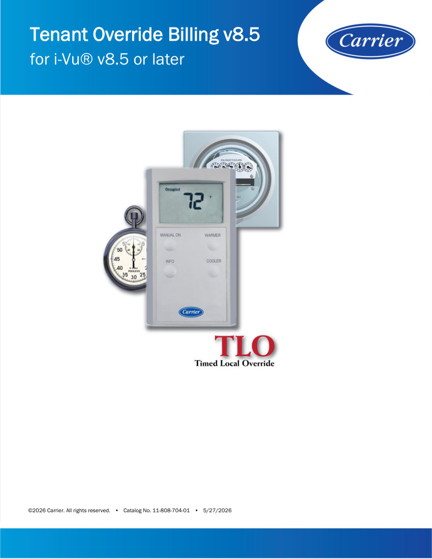 Carrier Tenant Override Billing v8.5 cut sheet — first page