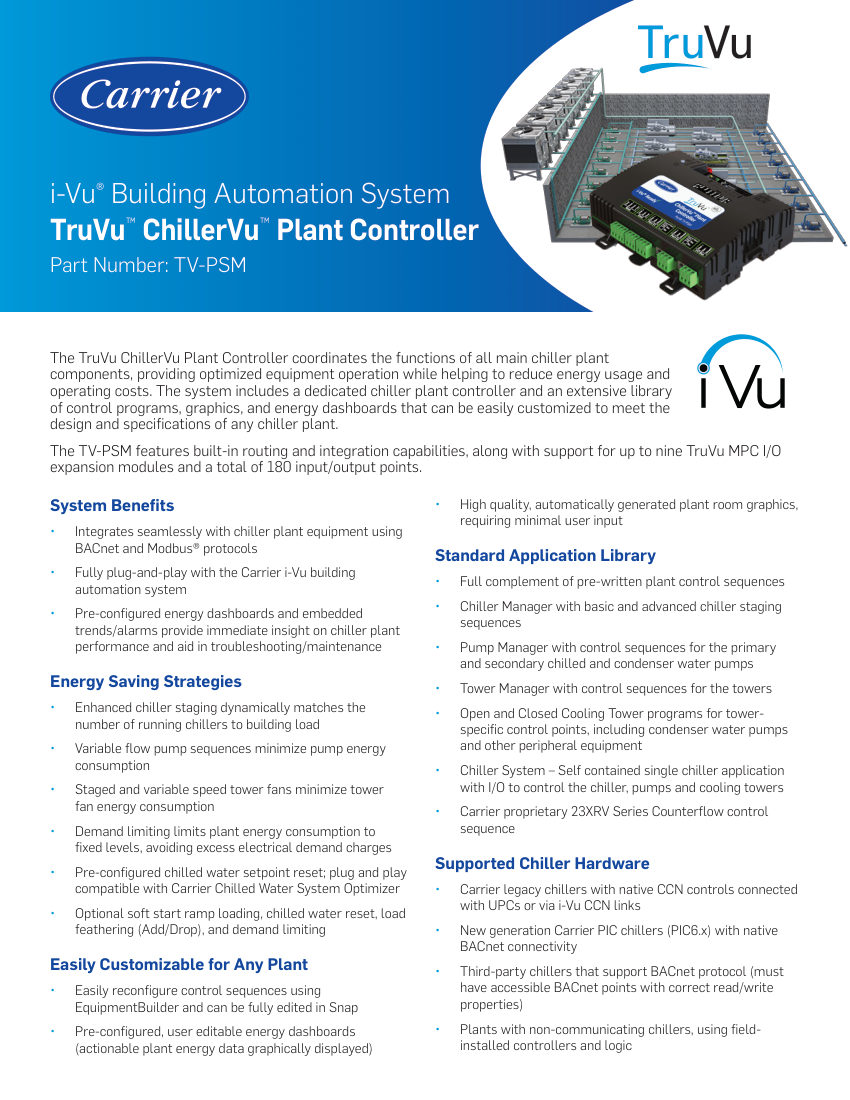 Carrier TV-PSM cut sheet — first page