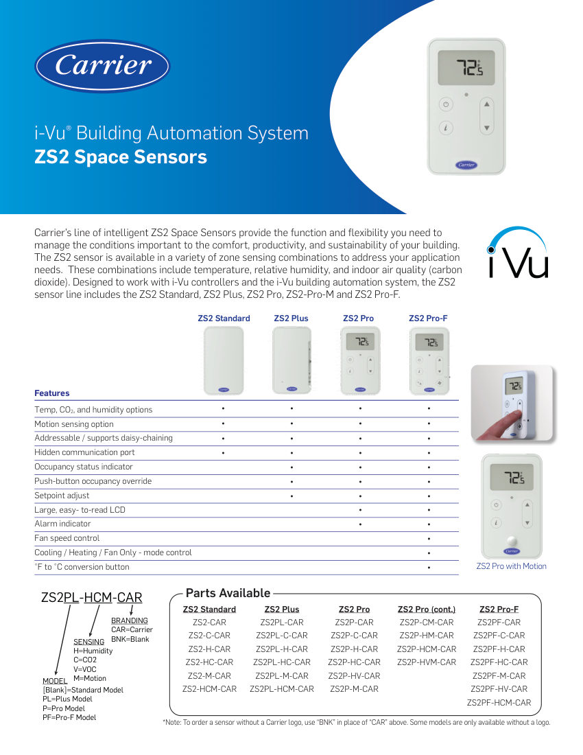 Carrier ZS2-CAR cut sheet — first page