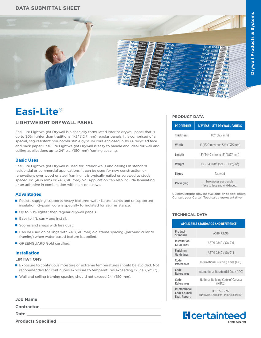 CertainTeed 1/2" x 8' TE/BR cut sheet — first page