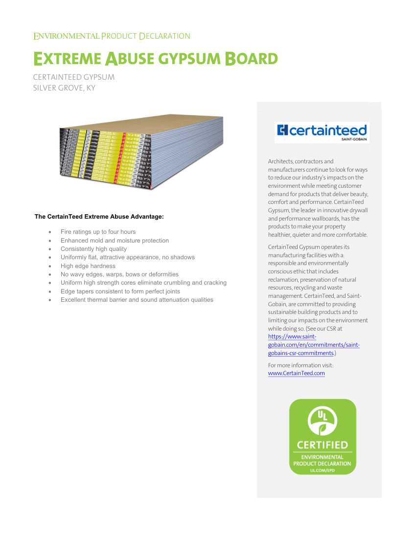 CertainTeed 103.1 epd ct gypsum extreme abuse silver grove ky cut sheet — first page