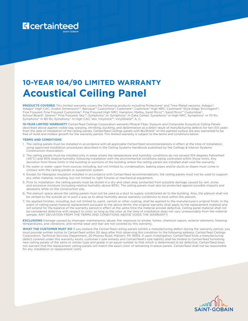CertainTeed 10yr 104 90 warranty e us 2503 cut sheet — first page