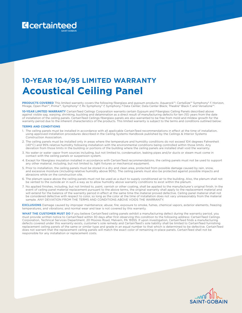 CertainTeed 10yr 104 95 warranty e us 2503 cut sheet — first page