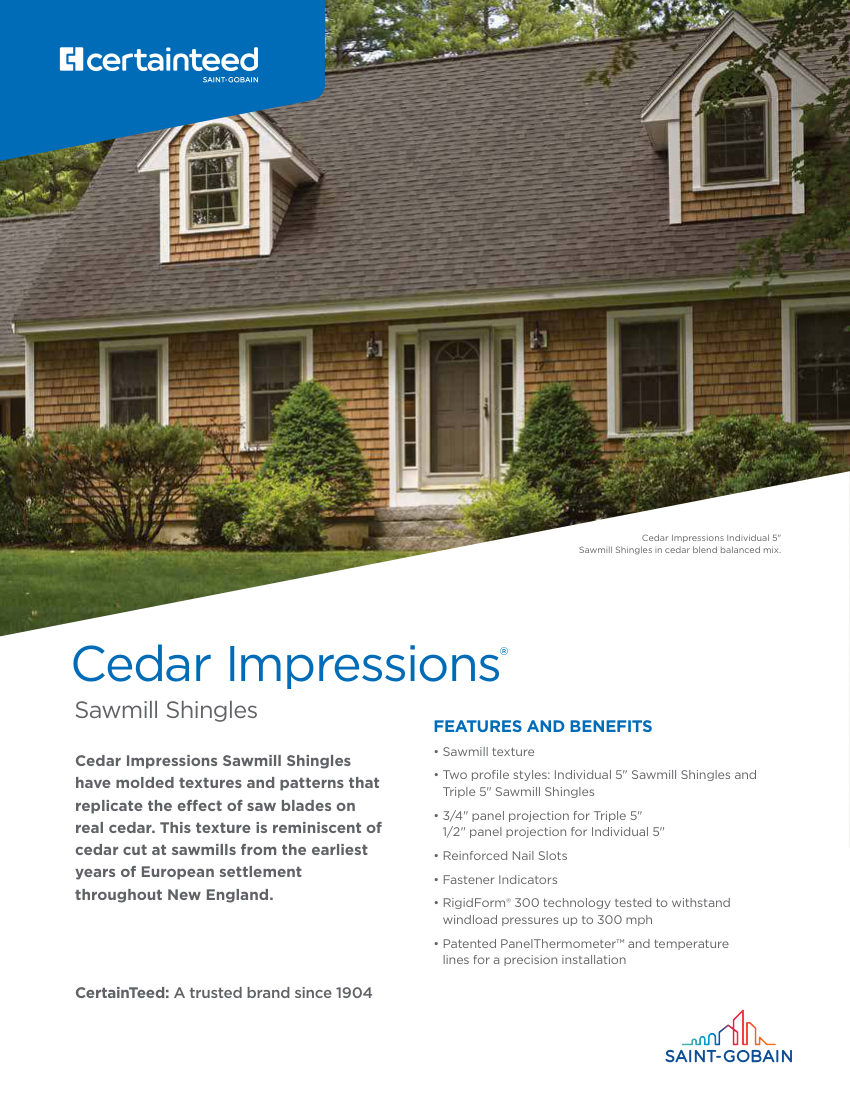 CertainTeed cedar impressions sawmill stormchaser sellsheet 04 04 3858 U cut sheet — first page