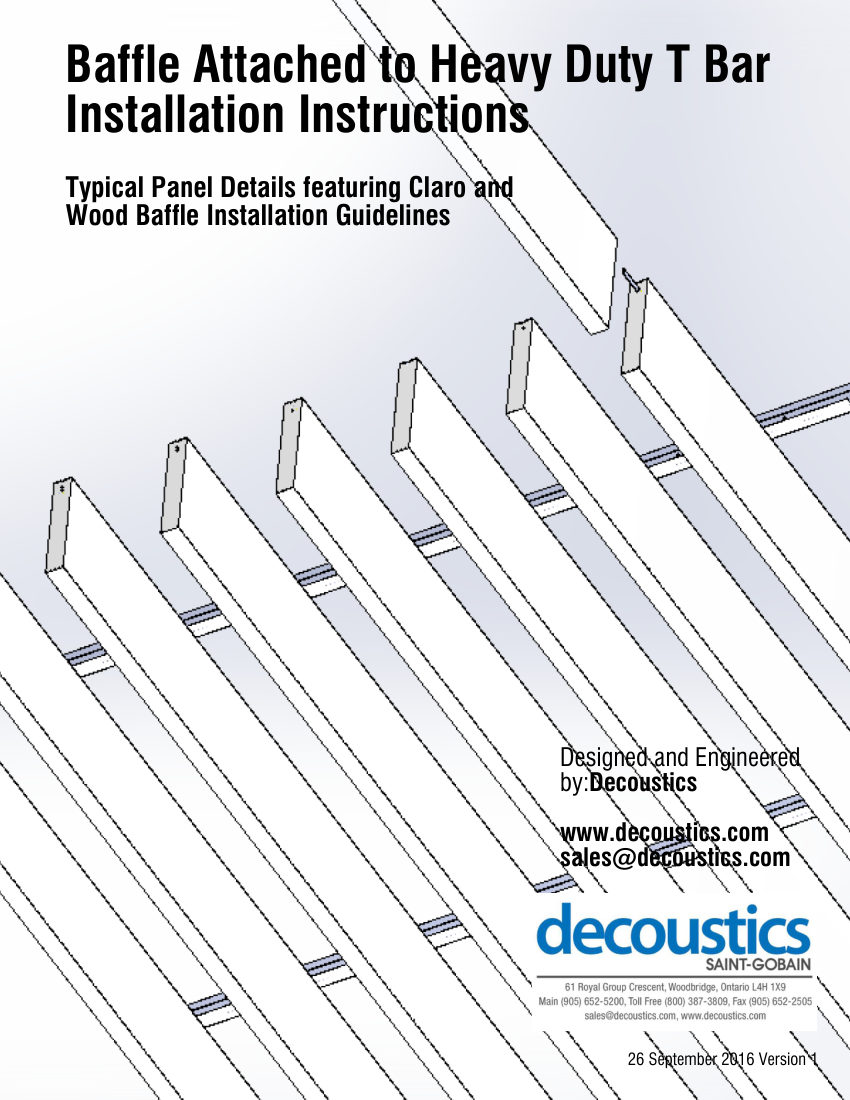 CertainTeed claro and wood baffle installation to t bar instruction cadd cut sheet — first page