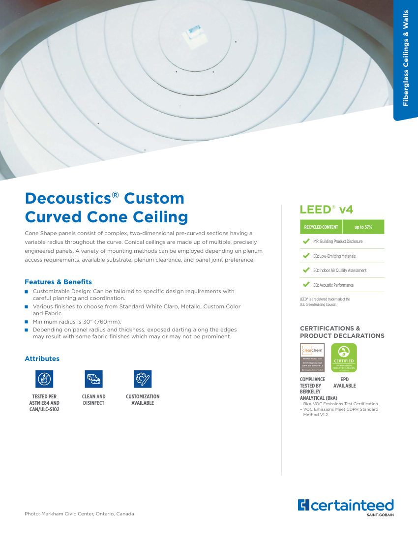 CertainTeed cone ceiling cut sheet — first page