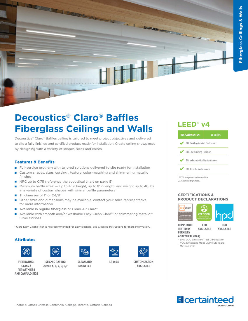 CertainTeed decoustics claro baffles cut sheet — first page