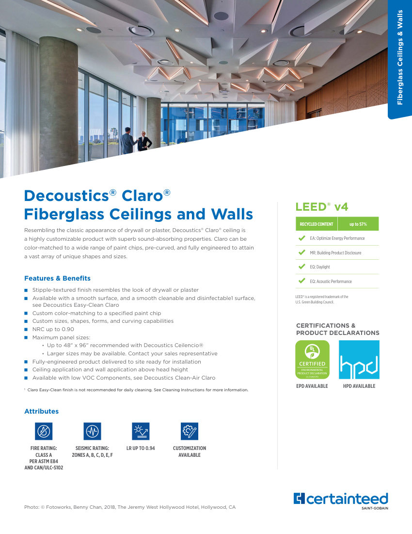 CertainTeed decoustics claro cut sheet — first page