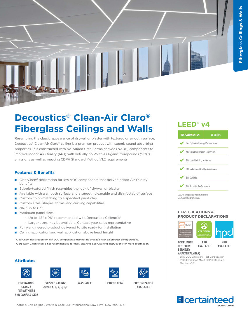 CertainTeed decoustics clean air claro cut sheet — first page